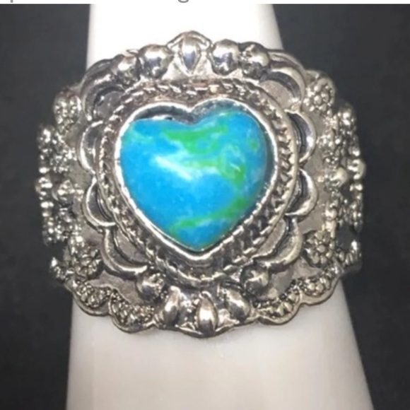 Art Deco Antique Style Turquoise 💝 Heart Ring - Picture 4 of 5